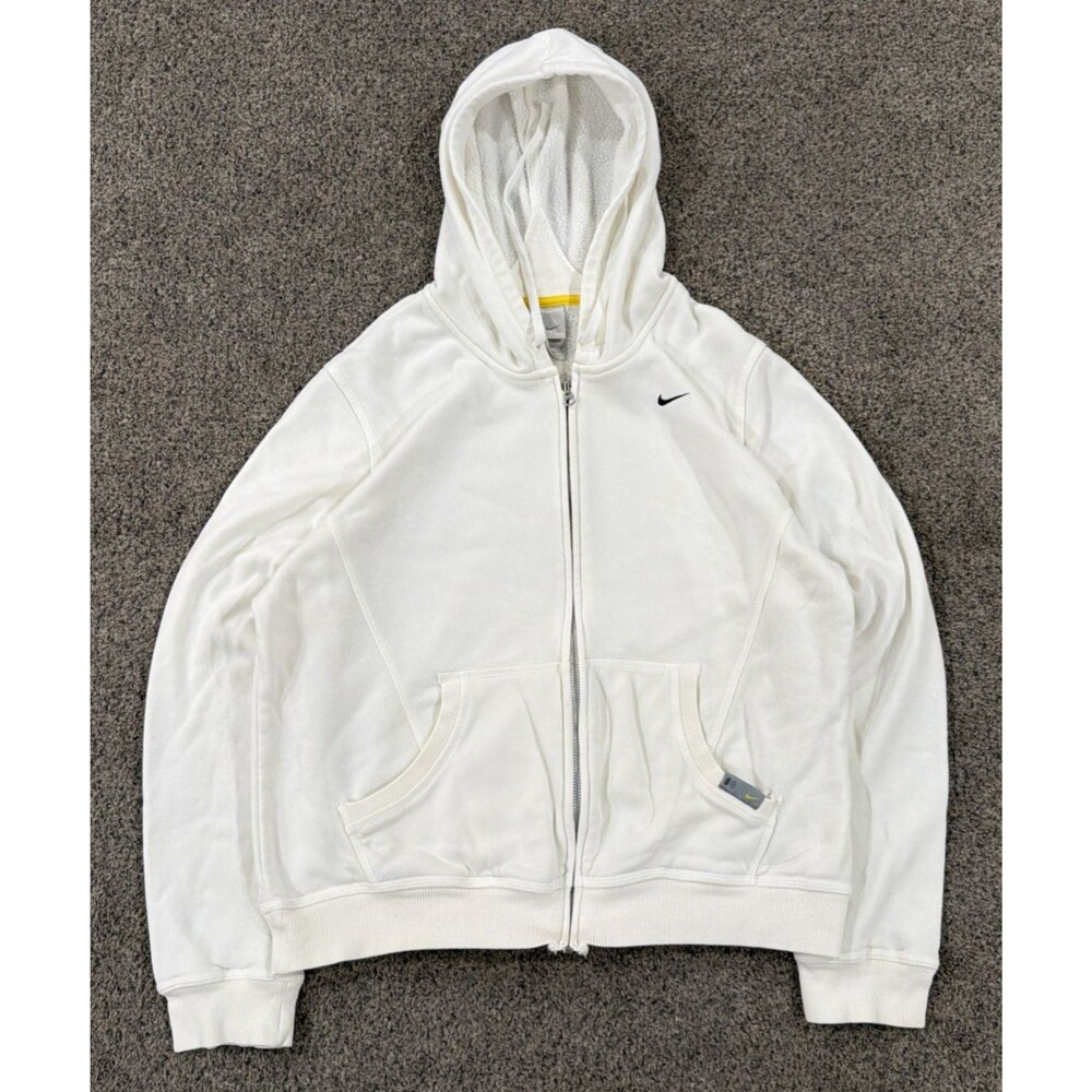 Vintage Y2K Nike Hoodie Girls XL 16-18 White Full Zip Mini Swoosh Silver Tag